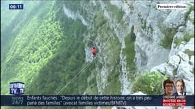 Des funambules ont dû rester en équilibre sur 80 mètres lors du Marmotte Highline Project