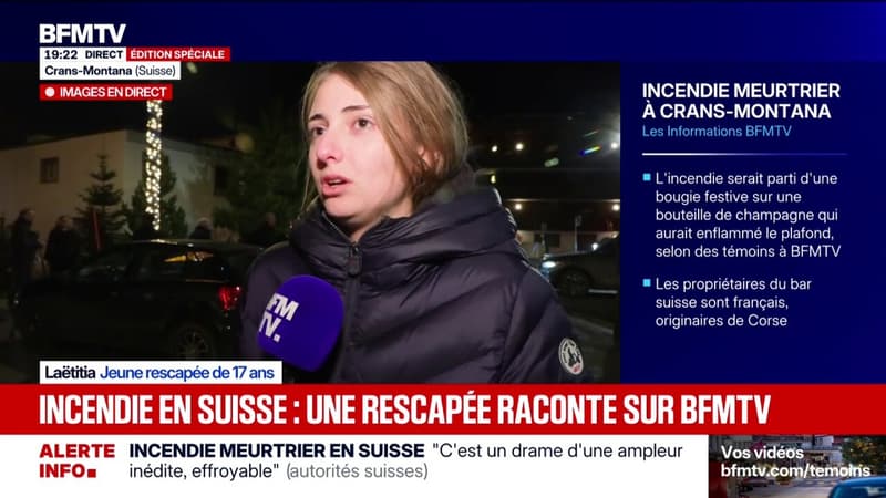 "C'était horrible à voir": le témoignage bouleversant de Laëtitia, 17 ans, rescapée de l'incendie mortel à Crans-Montana