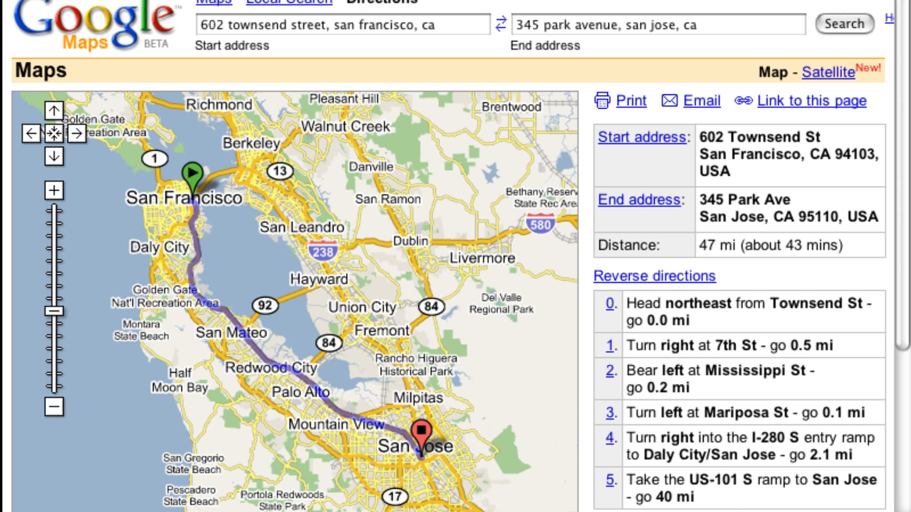 Google Maps en 2005
