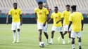Benjamin Tetteh (numéro 25) à l'échauffement avec le Ghana.