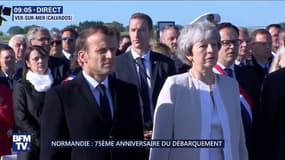D-Day: les hymnes français et britannique sont entonnés après le dépôt d'une gerbe au pied du mémorial britannique