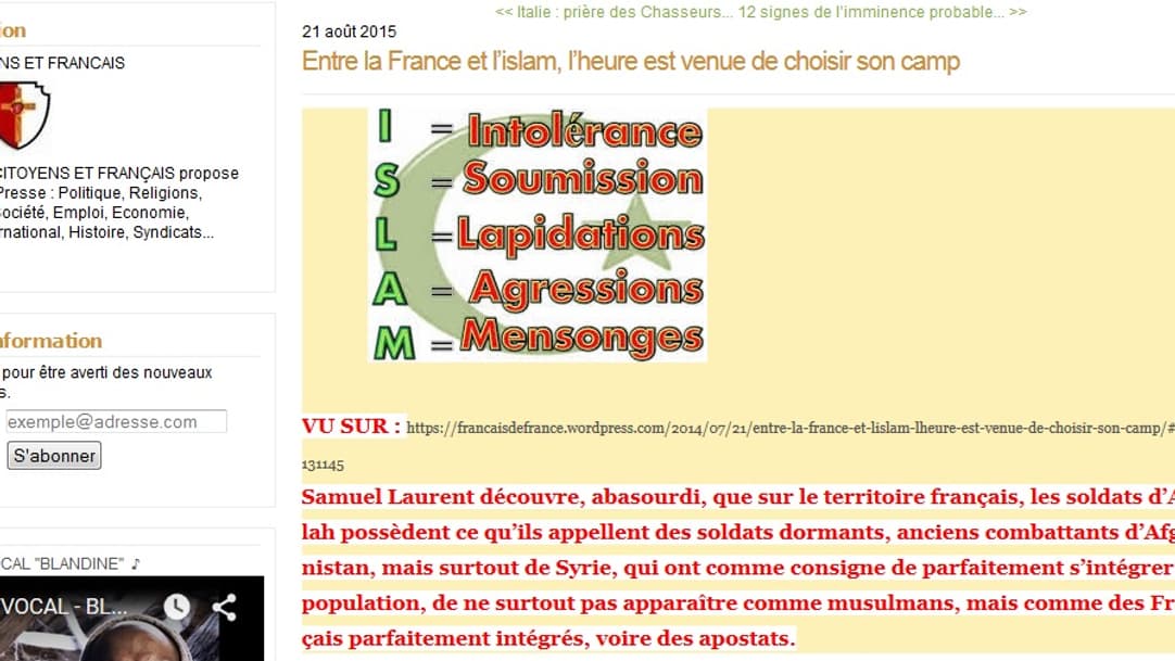 Un post du blog partagé par Martine Rousseau se montre ouvertement islamophobe. Un post du blog partagé par Martine Rousseau se montre ouvertement islamophobe.