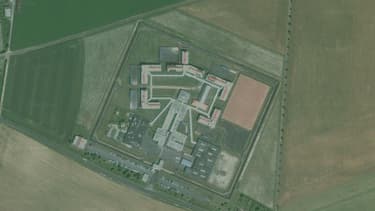 Vue aérienne de la prison d'Argentan, dans l'Orne, en Normandie.