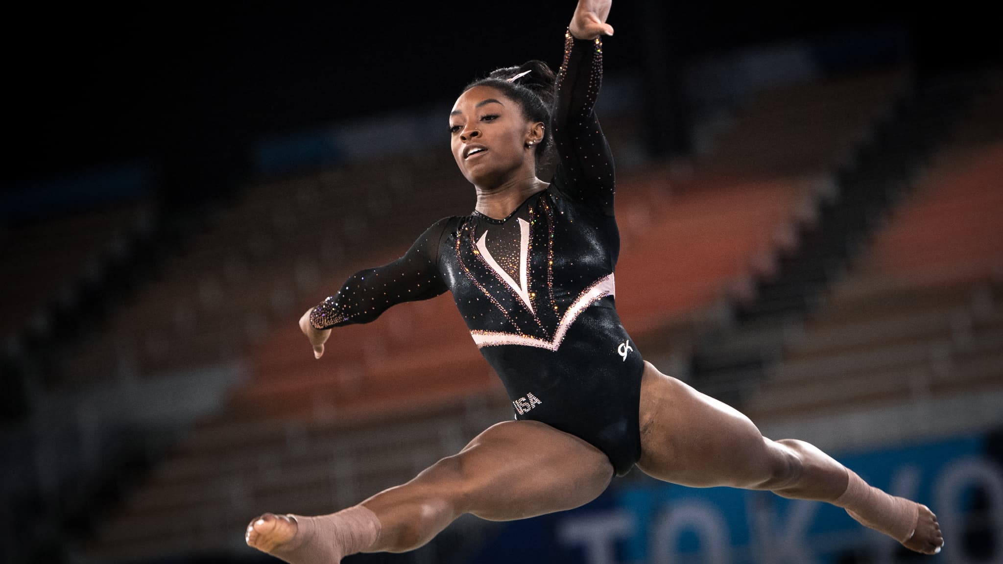 Simone Biles à l'entraînement avant les Jeux de Tokyo en juillet 2021 Simone Biles à l'entraînement avant les Jeux de Tokyo en juillet 2021