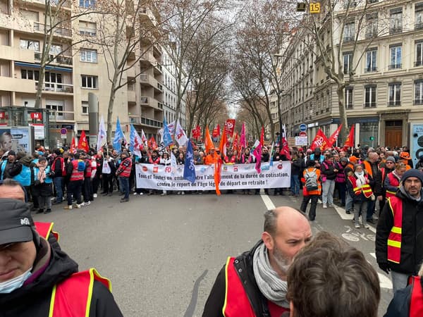 Thousands of people gathered in the streets of Lyon on January 31, 2023 to protest against the pension reform project.