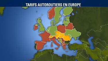 En rouge: accès aux autoroutes payant par le biais de péages
En jaune: accès aux autoroutes payant par le biais d'un abonnement
En vert: accès aux autoroutes gratuit