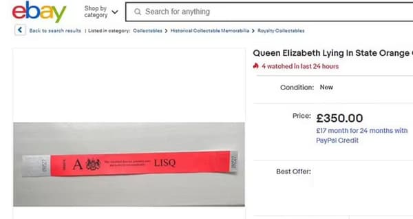 Paper bracelet allowing access to the queen's coffin, offered for sale on eBay.