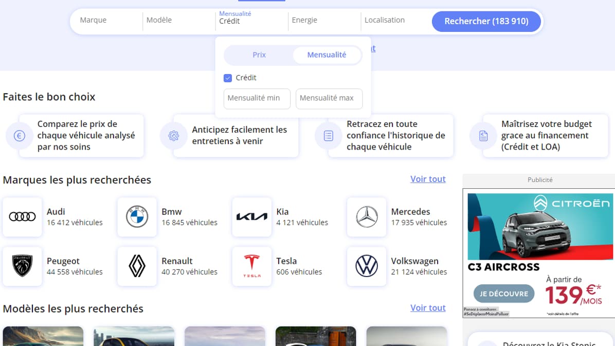 La plateforme spécialiste de l'achat de voitures d'occasion La Centrale propose plus de 180.000 annonces disponibles avec une offre de financement. La plateforme spécialiste de l'achat de voitures d'occasion La Centrale propose plus de 180.000 annonces disponibles avec une offre de financement.