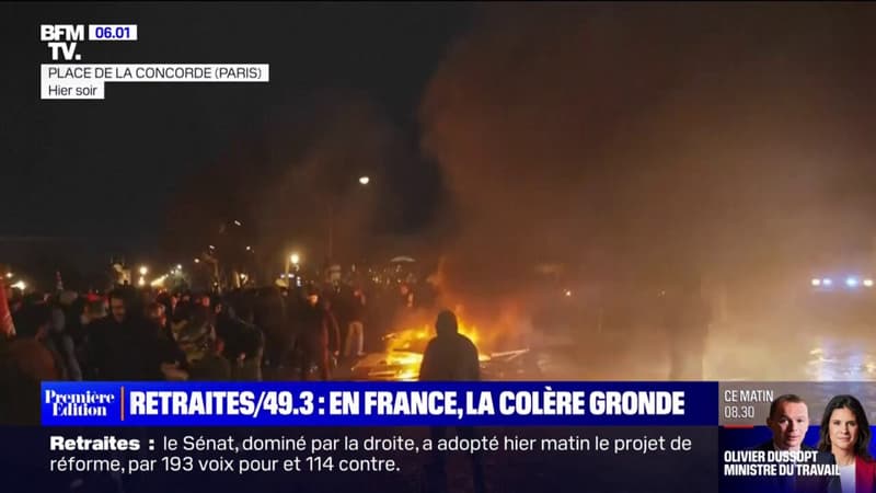 Après l'utilisation de l'article 49.3 par Élisabeth Borne, des incidents éclatent à Paris, Rennes ou encore Nantes