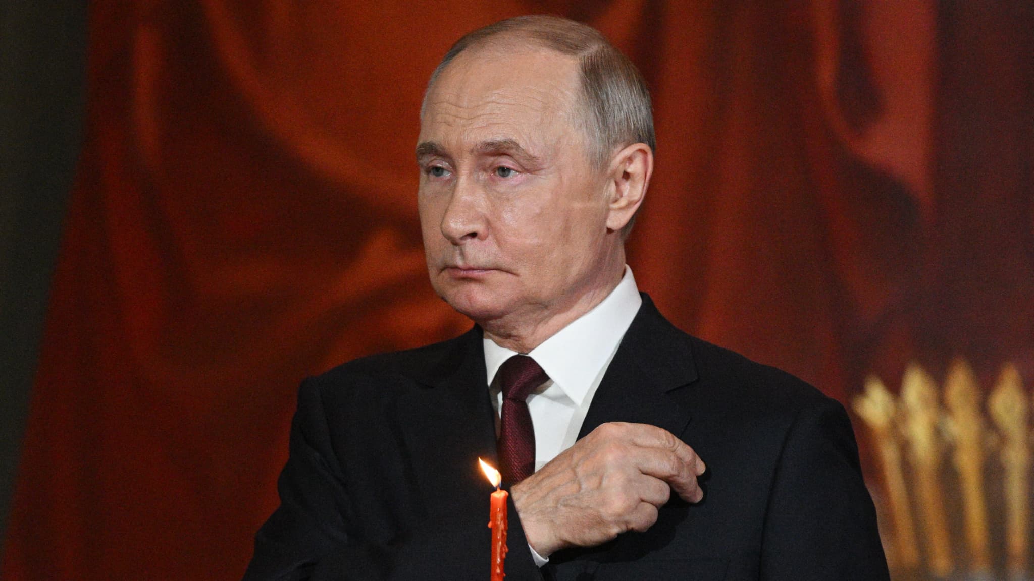 Vladimir Poutine assiste à un office religieux orthodoxe pour Pâques à Moscou, le 20 avril 2025 Vladimir Poutine assiste à un office religieux orthodoxe pour Pâques à Moscou, le 20 avril 2025