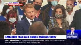 "Les agriculteurs ont été là quand il a fallu nourrir la nation il y a un an et demi", affirme Emmanuel Macron aux "Terre de Jim"