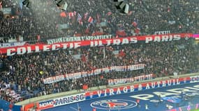 Les banderoles du CUP pour Kylian Mbappé lors de PSG-Strasbourg, le 28 décembre 2022