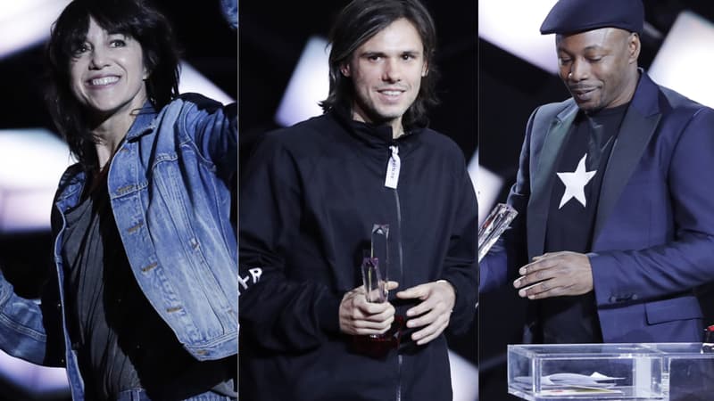 Charlotte Gainsbourg, Orelsan et MC Solaar, trois des artistes récompensés vendredi 9 février 2018 lors des 33e Victoires de la Musique