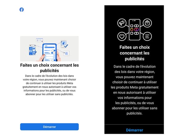 Capture d'écran des messages affichés sur Facebook et Instagram