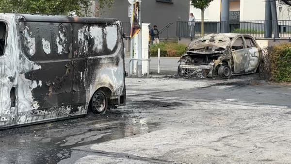 Des véhicules incendiés à Hérouville-Saint-Clair dans la nuit du 28 au 29 juin 2023, après la mort de Nahel.