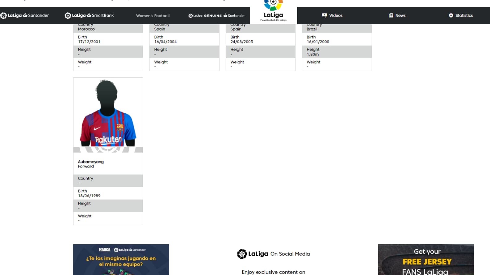 Aubameyang inscrit sur le site de la Liga Aubameyang inscrit sur le site de la Liga