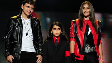 Prince Jackson, Blanket Jackson et Paris Jackson, les trois enfants de Michael Jackson, le 8 octobre 2011 lors du concert 'Michael Forever', à Cardiff, au Pays de Galles.