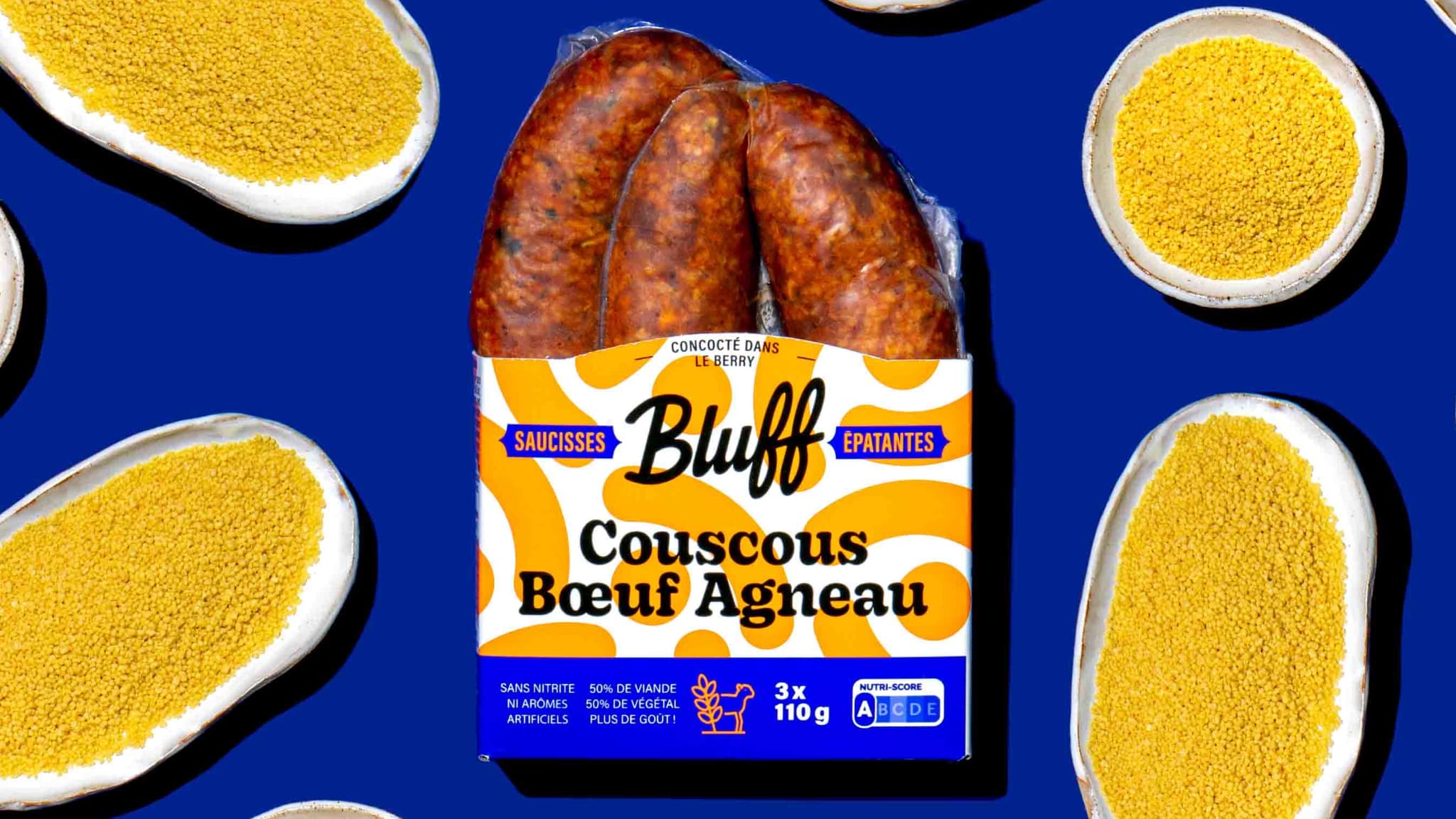 Des saucisses goût "couscous bœuf agneau" de la marque Bluff.