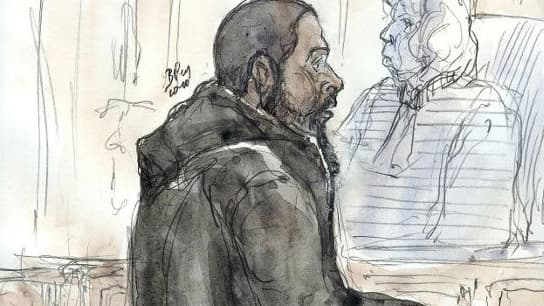 Dessin d'audience de Peter Chérif, à la barre du tribunal de Paris en janvier 2011.