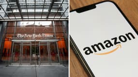 Entrée du New York Times / Logo d'Amazon