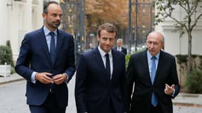 Edouard Philippe, Emmanuel Macron et Gérard Collomb le 6 septembre 2017 au ministère de l'Intérieur. 