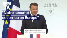 Emmanuel Macron a tenu son discours aux Armées à l'Hôtel de Brienne ce samedi 13 juillet 2024 