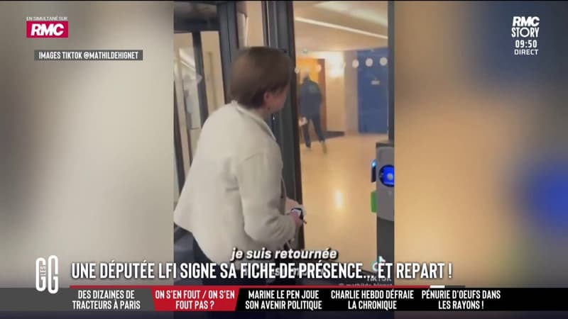 Cette députée avec sa poussette signe sa feuille de présence et s'en va