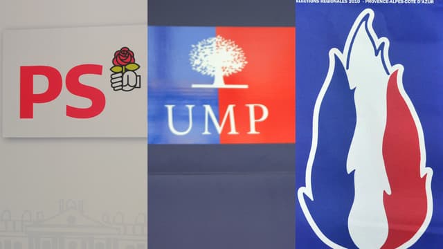 Les sigles du PS, de l'UMP et du FN
