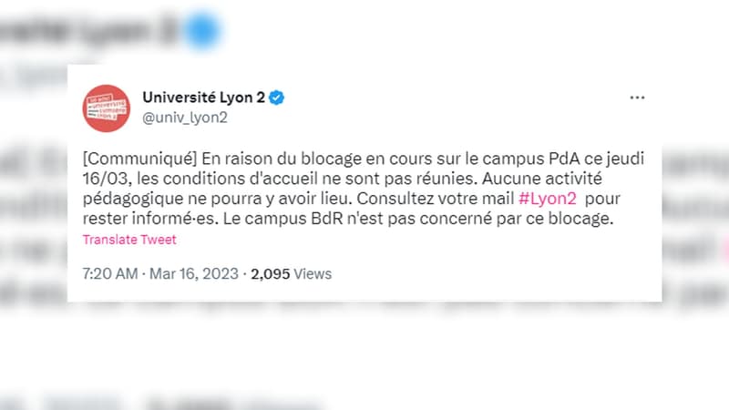 Le campus Portes des Alpes de Lyon 2 est bloqué le 16 mars 2023, contre la réforme des retraites. 