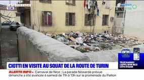 Eric Ciotti en visite au squat de la route de Turin, à Nice