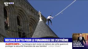 Le funambule Nathan Paulin a battu un record de highline au Mont-Saint-Michel