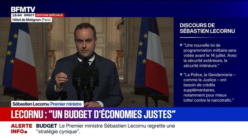Le Premier ministre Sébastien Lecornu défend "un budget d'économies juste [...] avec un déficit qui ne devra pas dépasser 5%"