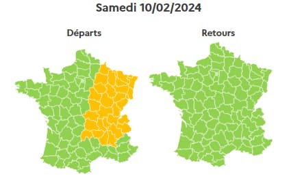 La journée est classée orange sur la moitié Est dans le sens des départs.