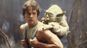 Luke Skywalker (Mark Hamill), coaché par maître Yoda, dans "L'empire contre-attaque", en 1980.