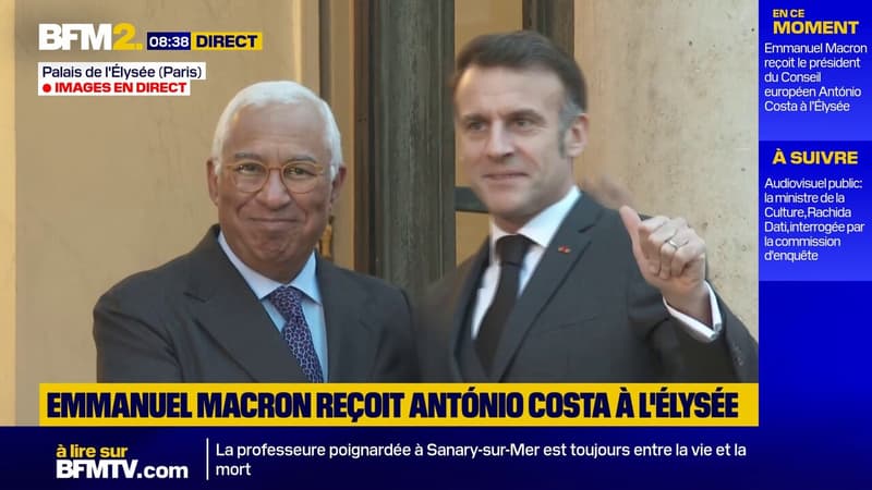 Emmanuel Macron reçoit le président du Conseil européen António Costa à l'Élysée