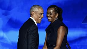 Michelle et Barack Obama le mardi 20 août 2024 lors de la convention démocrate à Chicago aux États-Unis.