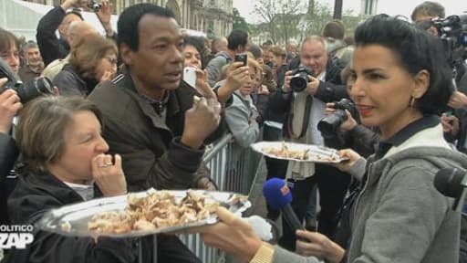 Rachida Dati au barbecue géant de la place de l'Hôtel de ville à Paris le dimanche 28 avril