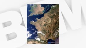 Image satellite de la France jaunie par la sécheresse.