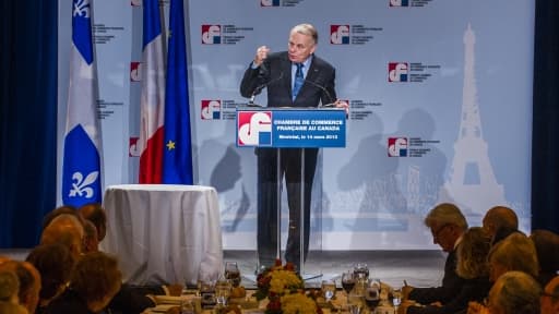 Jean-Marc Ayrault en visite à la Chambre de commerce française au Canada, le 14 mars.