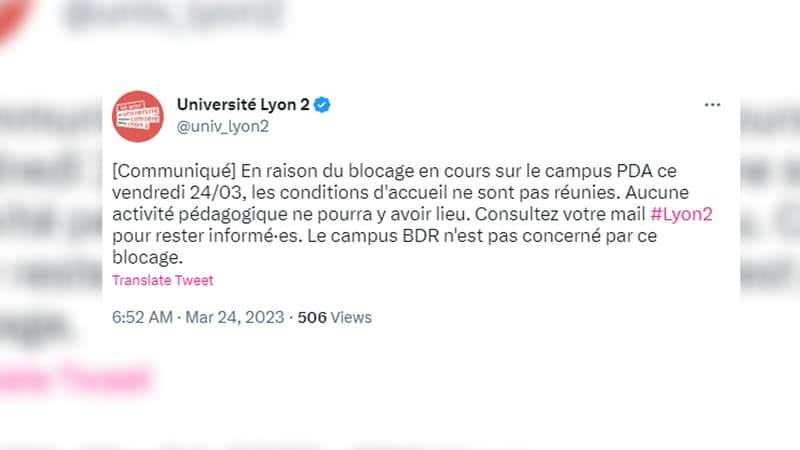 Le campus Porte des Alpes de Lyon est bloqué le 24 mars 2023. 