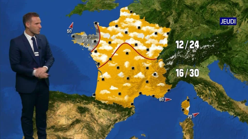 Carte de France des prévisions météo pour jeudi. Carte de France des prévisions météo pour jeudi.