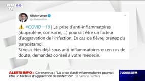 Coronavirus: "La prise d'anti-inflammatoires pourrait être un facteur d'aggravation de l'infection", selon Olivier Véran