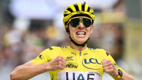 La joie de Tadej Pogacar, vainqueur de la 14e étape du Tour de France