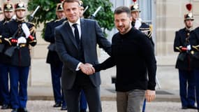Emmanuel Macron reçoit son homologue ukrainien Volodymyr Zelensky à l'Élysée, ce 10 octobre 2024.