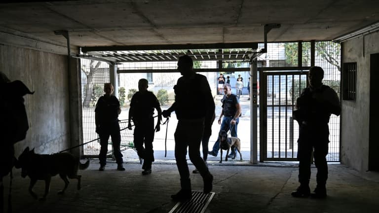 Des policiers d'une équipe cynophile dans le quartier de Pissevin, le 11 octobre 2023 à NÎmes, dans le Gard