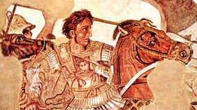 Alexandre chevauchant Bucéphale à la bataille d'Issos, mosaïque trouvée à Pompei.