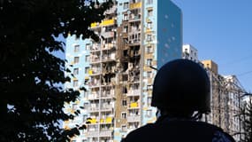 Un bâtiment résidentiel endommagé par une attaque de drone à Ramenskoïe, dans la région de Moscou, le 10 septembre 2024.