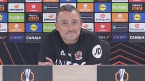 Franck Haise en conférence de presse, à Nice le 27 novembre 2024