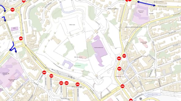 Carte des interdictions de circulation à Caen le 21 et 22 mars Carte des interdictions de circulation à Caen le 21 et 22 mars