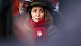 La nouvelle leader de la CGT, Sophie Binet, lors de la 12e journée d'action contre la réforme des retraites, le 13 avril 2023 à Paris